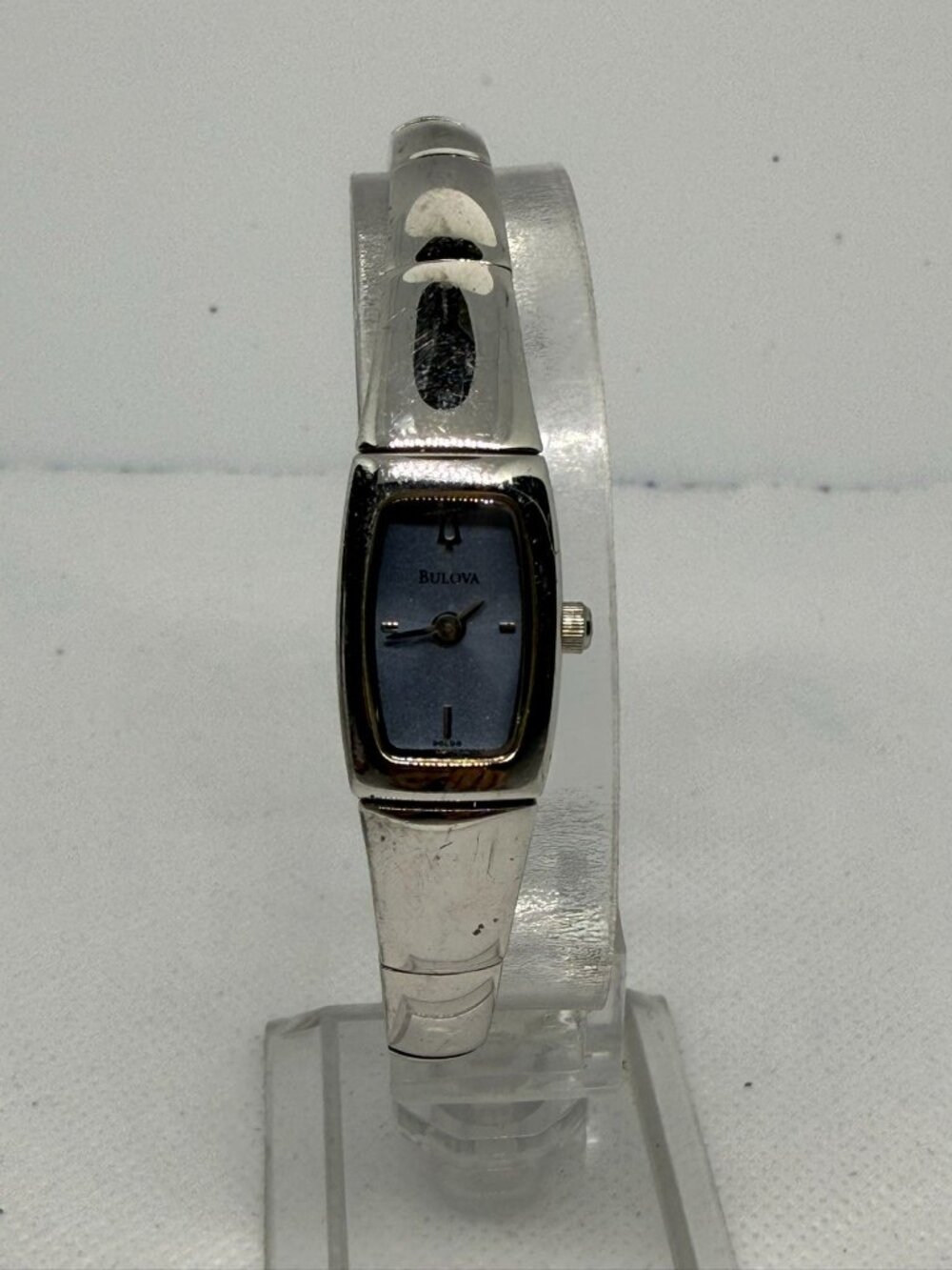 Bulova 96L98 Women's Bracelet Watch Silver-Tone Bangle Blue Sparkle Dial